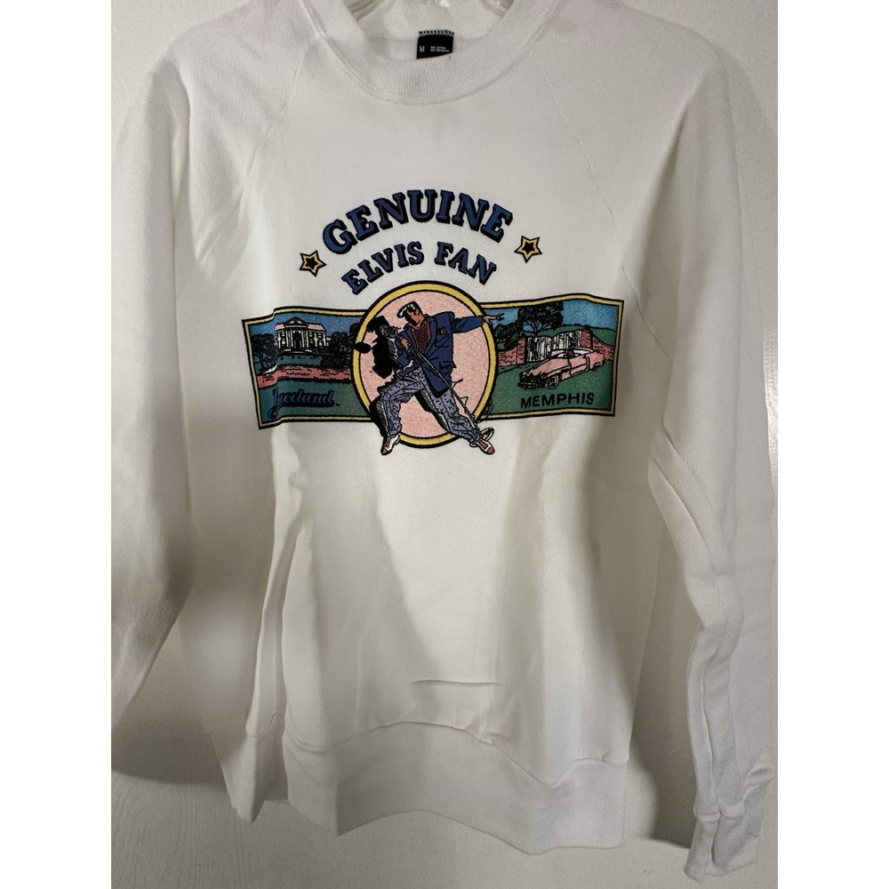 VTG Graceland Elvis Presley Sweatshirt Size Medium Screen Stars White Read!